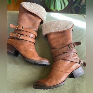 Freebird Dillon Leather Shearling Boots in Cognac Size 9
